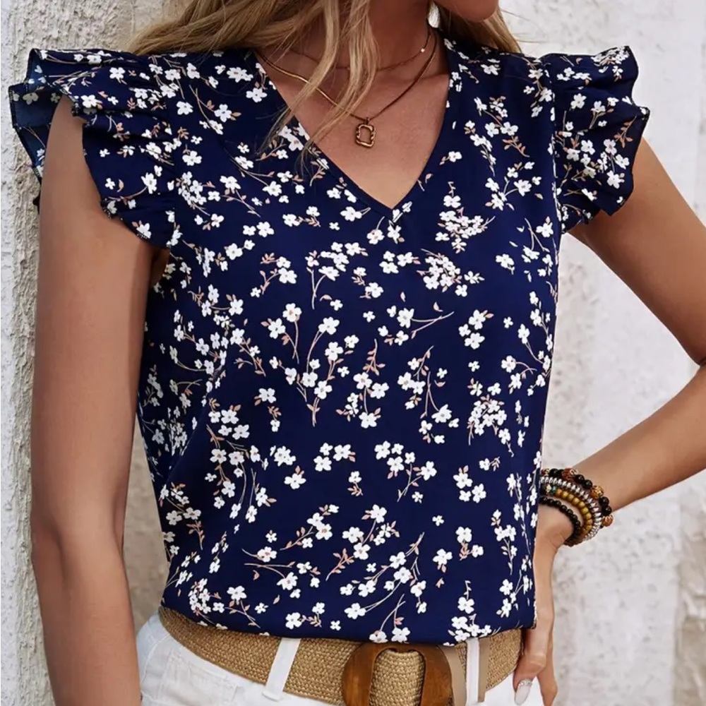 NEW Floral Navy Blue Women's Top